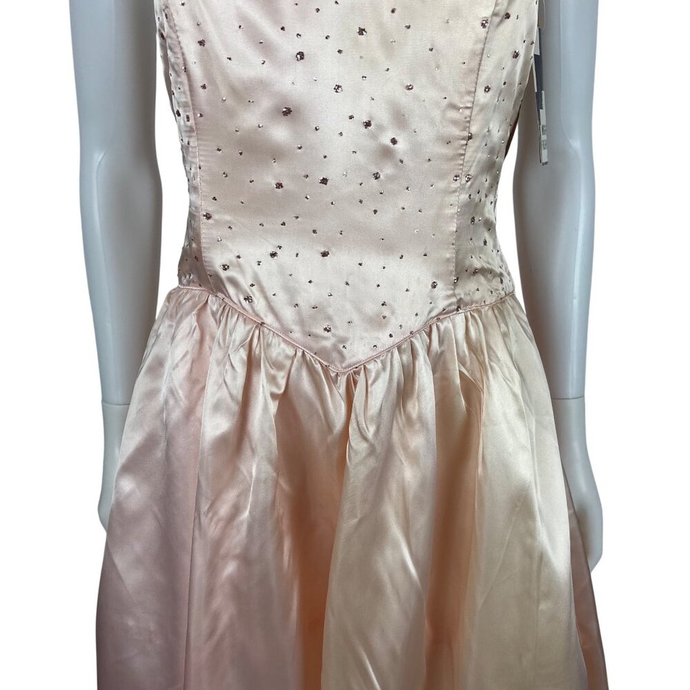 Vintage 80s Prom Dress Womens XS Strapless Peach Satin Glitter Evening Gown Swee - Picture 5 of 16